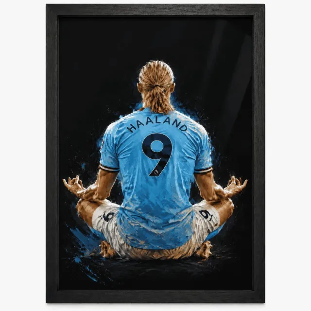Joshimo Haaland Poster Rugnummer 9 | Meditatieve Pose | Voetbal Art | Inclusief Zwarte A4 Lijst