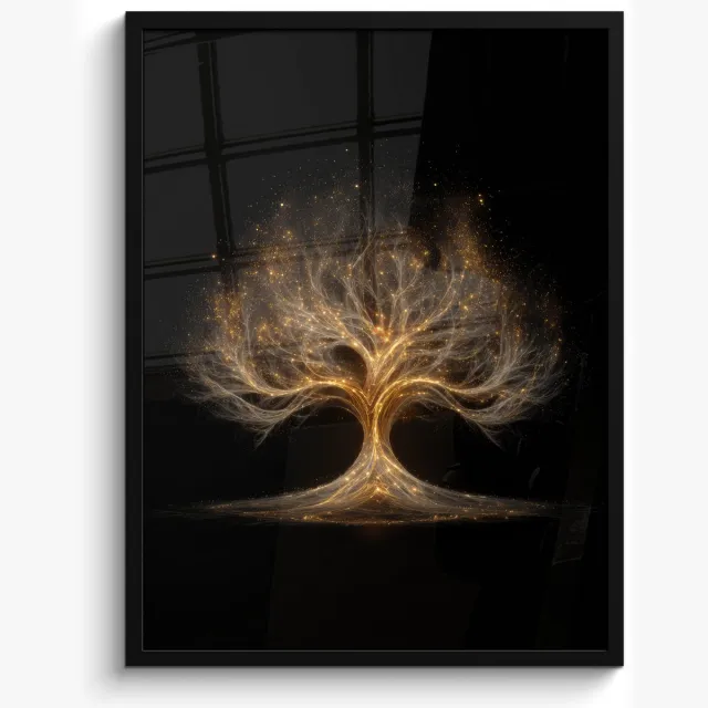 FrameYourWall Poster in lijst - Fotolijst 60x80 cm - Posters - Lichtjes - Boom - Abstract - Zwart - Posterlijst zwart - Decoratie - Wanddecoratie woonkamer - Muurdecoratie slaapkamer