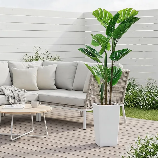 Danky 137cm Monstera Plant - Natuurlijke Stam - Hoge Witte Stabiliteitspot groen