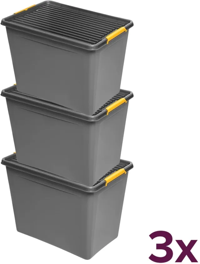 Orplast opbergbox heavy duty 80 liter (voordeelbundel) - solidstore - Grijs - Stapelbaar | Nestbaar | Met deksel | Heavy Duty | Rolbaar - Opbergbox met deksel - Opslagbak - Opslagbox- Opbergbak
