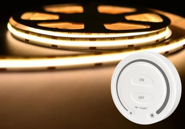 DiamantLED LED Strip COB - 10 Meter - Complete Set - 2700k - Warm Wit - 24V - 480LED/m - Met Draadloze Mi-Light(MiBoxer) Touch Wandbediening(Wit)