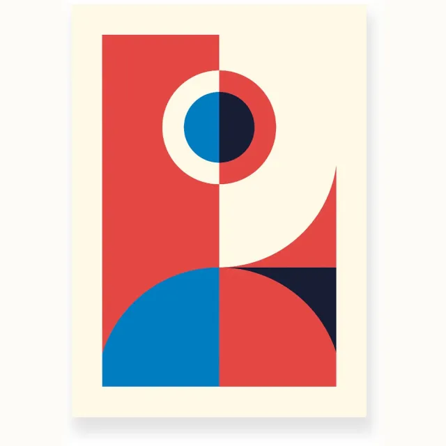 Yisual Poster 30x40 cm - Abstract Design - Beige - Rood - Blauw - Abstract - Vintage - Muurdecoratie - Wanddecoratie