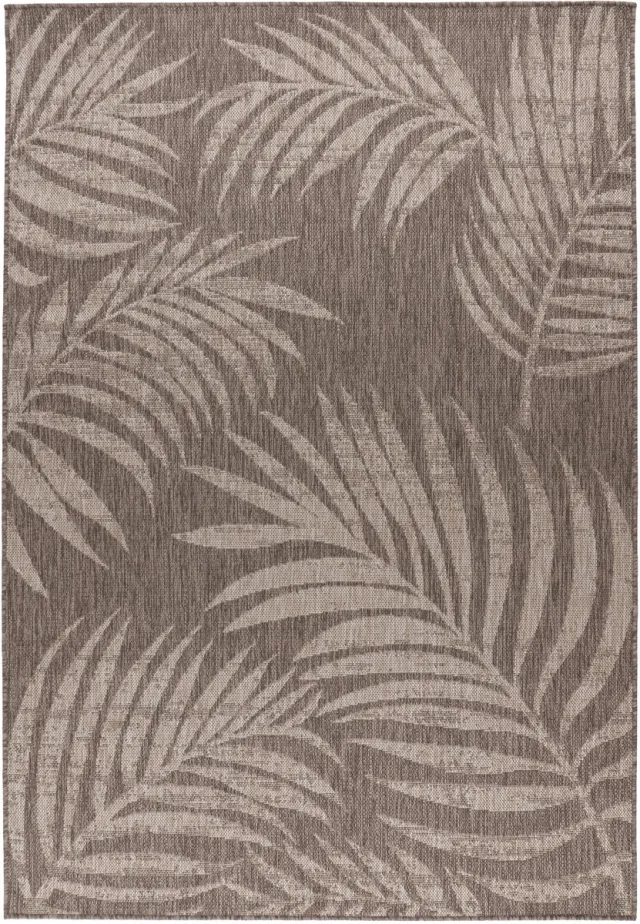 Padiro stijlvol platgeweven vloerkleed 60 x 110 cm - donkerbeige - tropisch bladmotief - voor binnen en buiten - voor vloerverwarming - van polypropyleen
