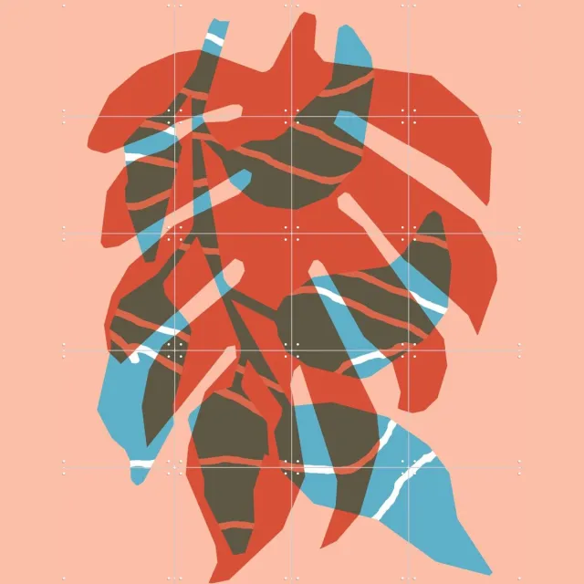 IXXI Leaves II, Studio Turbo - 80 x 100 cm - Grote wanddecoratie en posters - Geometrische Kunst, Illustraties, Digitale Kunst, Abstract, Kleurrijk Rood