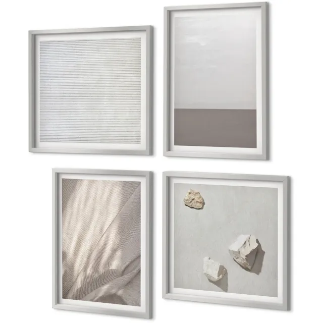 Coloray 4-Delige Schilderij Set - Verfijnde natuurlijke texturen in boho-stijl - 40 x 40 cm en 40 x 60 cm - Muurdecoratie - Interieur Decoratie - Decoratieve Schilderijen Zilveren lijst
