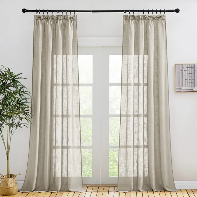 Unyqoos Geraffineerde Landelijke Gordijnen Met Linnenlook, Half-Transparant, 245 x 140 cm, Taupe, Set Van Twee Stuks beige