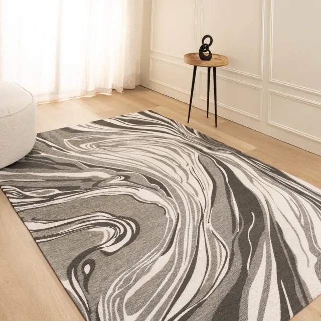 Tapeso Vloerkleed marmer - Weave Marble grijs/zwart 120x170