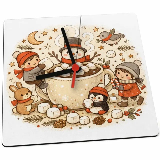 Mr Cadeautjes Klok 19 x 19 - design Een knusse winterkeuken-scène met bewegende figuren rond een | cadeau Wit