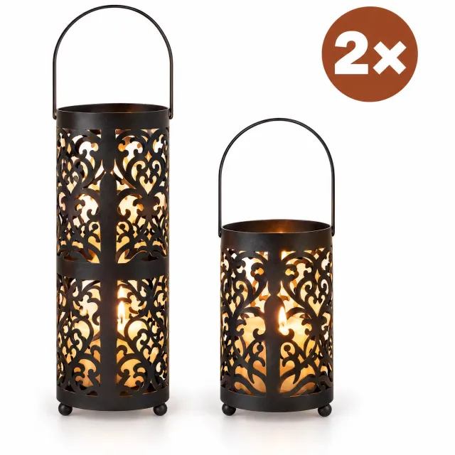 Levano Kaarsenhouder Set van 2 - Windlichten voor Binnen - Lantaarn Binnen - Windlicht Zwart - Kaarsenhouder Stompkaars - Metalen Lantaarn - Waxinelichthouder - Tafellantaarn - Theelichthouder - Kaarsenlantaarn - Woondecoratie - Woonaccessoires