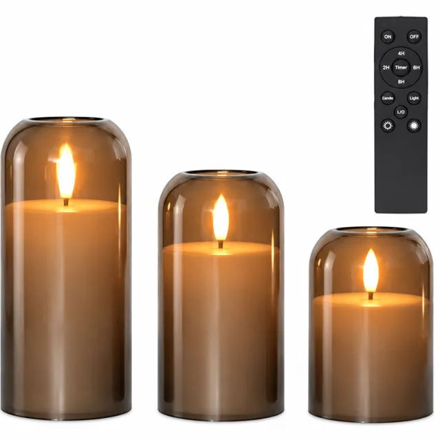 SWGOTA led kaarsen, 3 stuks per doos, grijze gebogen behuizing, warm vlamvormig licht en grote afstandsbediening met timer Grijs