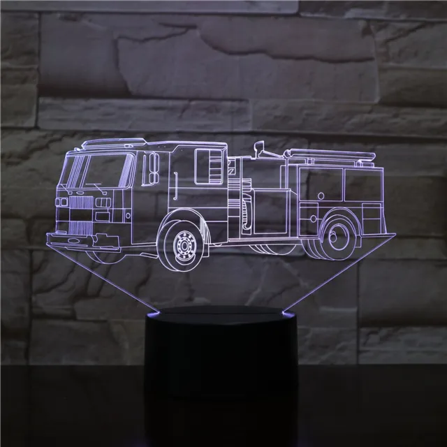 MC Living 3D Led Lamp Met Gravering - RGB 7 Kleuren - Brandweer Auto