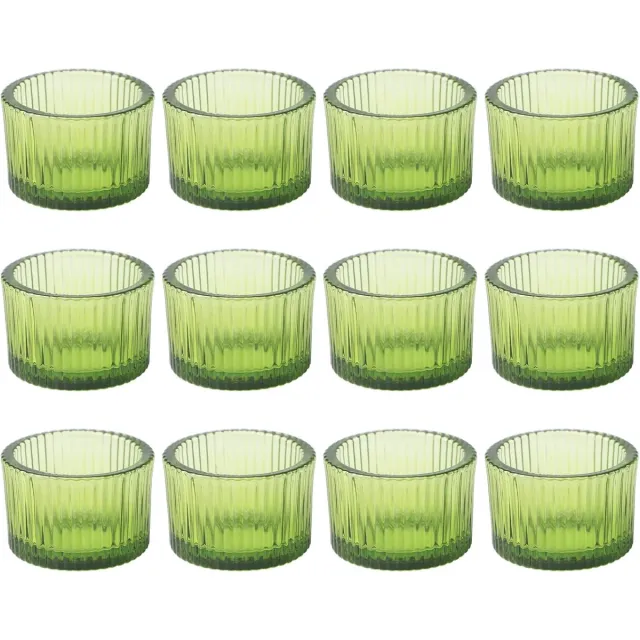 Famanu Groene retro glazen theelichthouder, dik glas, decoratief voor feest en bruiloft