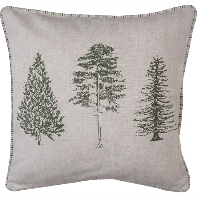 Clayre & Eef Kussenhoes 40x40 cm Beige Groen Katoen Dennenbomen