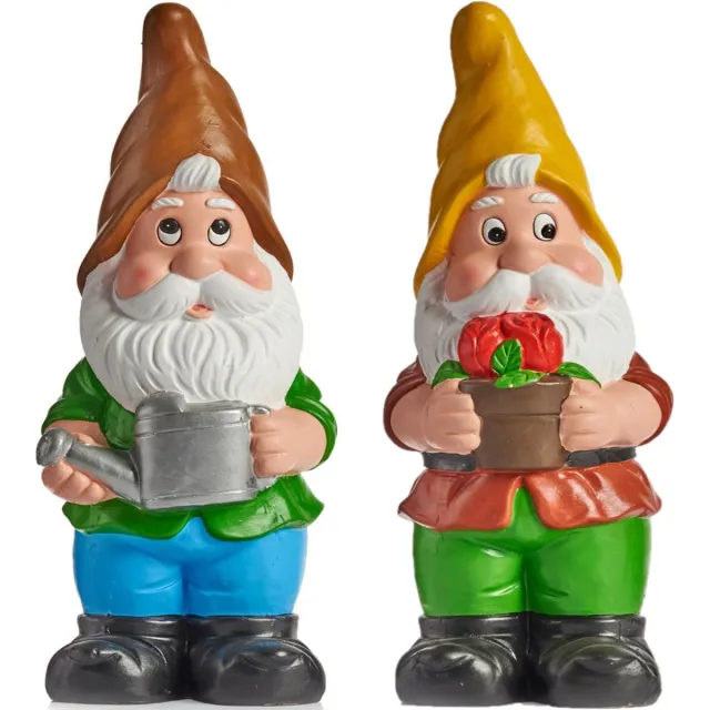 IBERGARDEN Tuinkabouter beeldjes - set van 2x - Keramiek - 38 cm - bruin/geel Multi