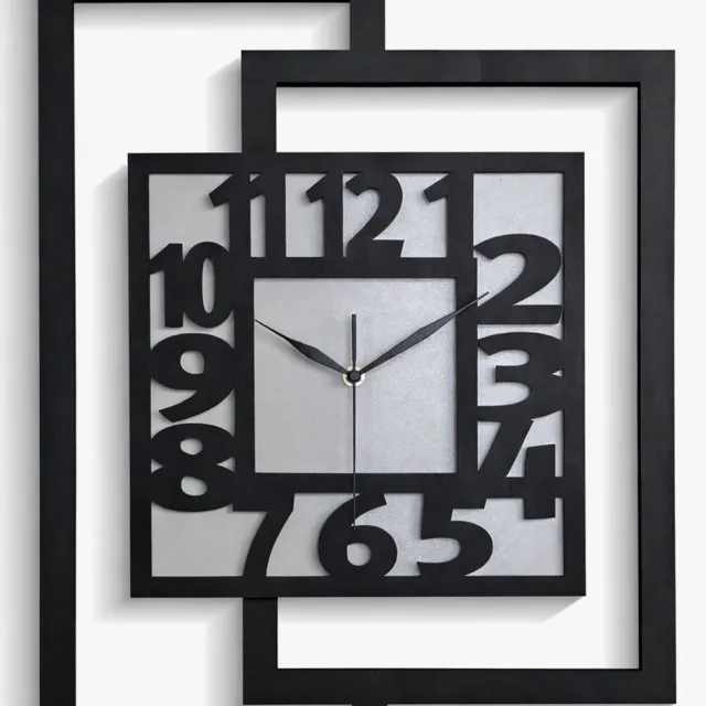 Ornament Handgemaakte Grote Houten Wandklok – Modern Minimalistisch Design, Rechthoekig Verticaal, Leesbare cijfers, Geruisloos, Zonder Tikkend Geluid – Voor Woonkamer, Slaapkamer, Keuken – Unieke Wanddecoratie, Industrieel Design & Stil Uurwerk: zwart- grijs