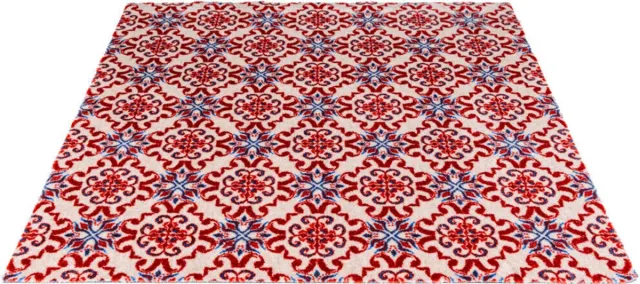 Hamat Droogloopmat Binnen Glam Palazzo 60x100cm – Wasbare Deurmat met Antislip – Hoge Vochtopname – 100% Polyamide Blauw/Ivoor/Rood