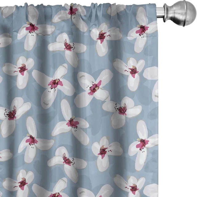 ABAKUHAUS Raamgordijnen – Bloemrijke Orchideeën – 2x75x175 cm – Mikrofaser Pale Sky Blue Multicolor