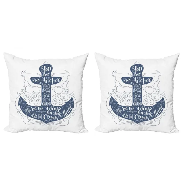 ABAKUHAUS 2-delige set anker kussenhoes – Doodle Marine – 50x50 cm blauw