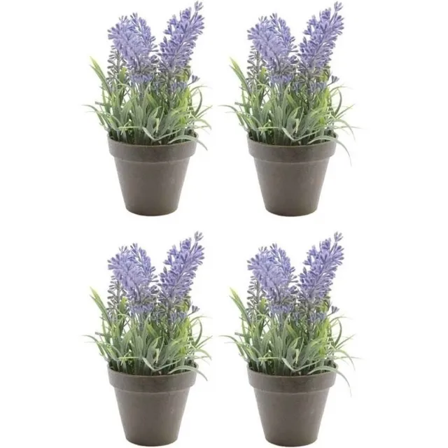 Bellatio Flowers & Plants Bellatio Kunstplant - 4x stuks - lavendel - paars - 17 cm - in pot - lavandula- Kunstplanten/nepplanten
