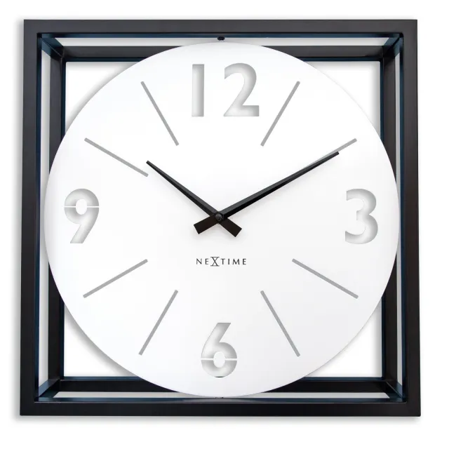 NeXtime Tafel-/wandklok 40 x 40 x 9,5 cm - Metaal - Zwart / Wit - NeXtime 'Time Frame' Zwart, Wit