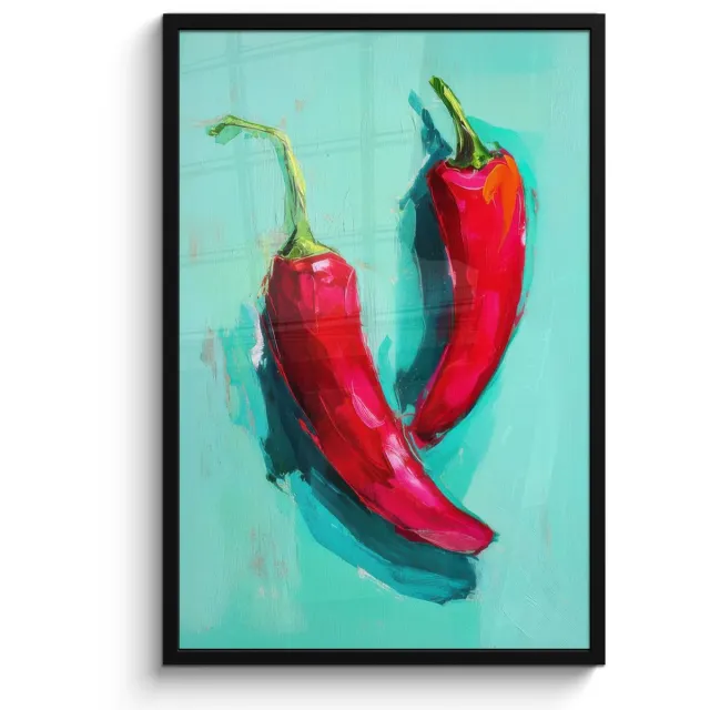 FrameYourWall Poster in lijst - Fotolijst 60x90 cm - Posters - Chilipepers - Geverfd - Rood - Posterlijst zwart - Decoratie - Wanddecoratie woonkamer - Muurdecoratie slaapkamer