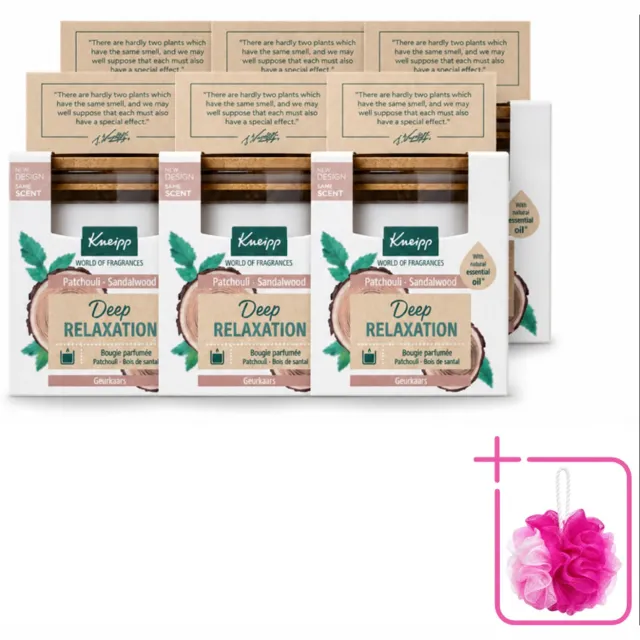 Kneipp 6 x Kneipp - Geurkaars - Deep Relaxation - Sandelhout & Patchouli - 20 branduren - Bulkverpakking - Geurkaars - Douchemop - Ontspanning Wit