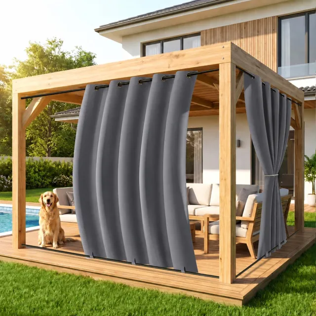 MUPOO Extra Brede Buitengordijnen Waterdicht & Stormbestendig - Blijft stabiel bij wind- Verduisterend & UV Werend - Outdoor Gordijnen voor Overkapping & Pergola - 180x274 cm -Donkergrijs- 2 stuks (Rideau Extérieur Imperméable) Donkergrijs-2 stucks