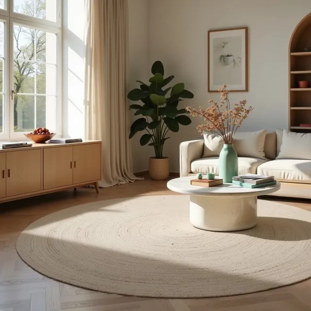 MrCarpet Rond wollen vloerkleed labyrint beige/ivoor gemeleerd 260 rond Mrcarpet