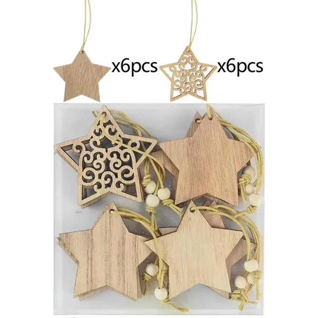 ProductGoods Houten Kersthangers - Sterren - Zelf in te kleuren - Set van 12 stuks - Kerst Decoratie - Kerst