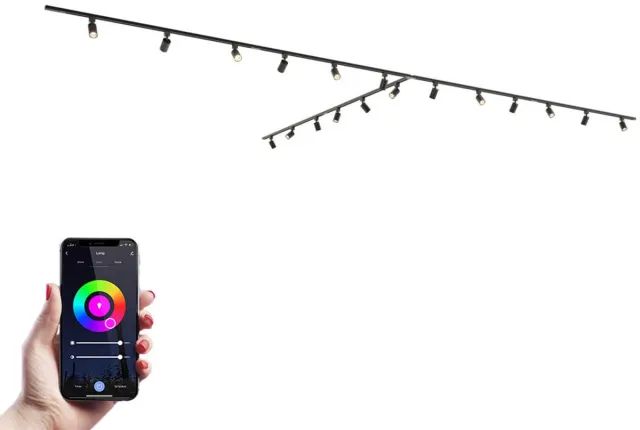 HOFTRONIC railverlichting pakket T-vorm – 6 meter – 18 RGBWW GU10 railspots – dimbaar – zwart aluminium – IP20 – modulair – 230V – smart track lights woonkamer keuken