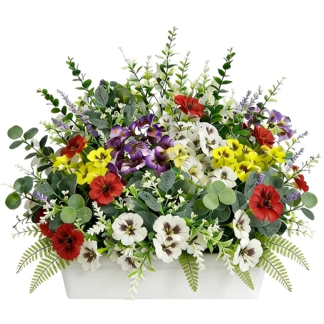 Oemmn 30-delig boeket met viooltjes en lavendel – UV-bestendige combinatie van kunstbloemen – Romantisch kunstboeket in paarse tinten, met lavendel, viooltjes, varens en eucalyptusstelen (Bloempot niet inbegrepen) Meerdere kleuren