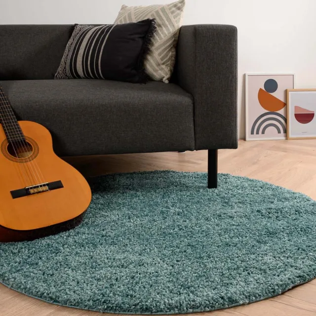 Tapeso Rond hoogpolig vloerkleed - Shaggy Trend lichtblauw 160