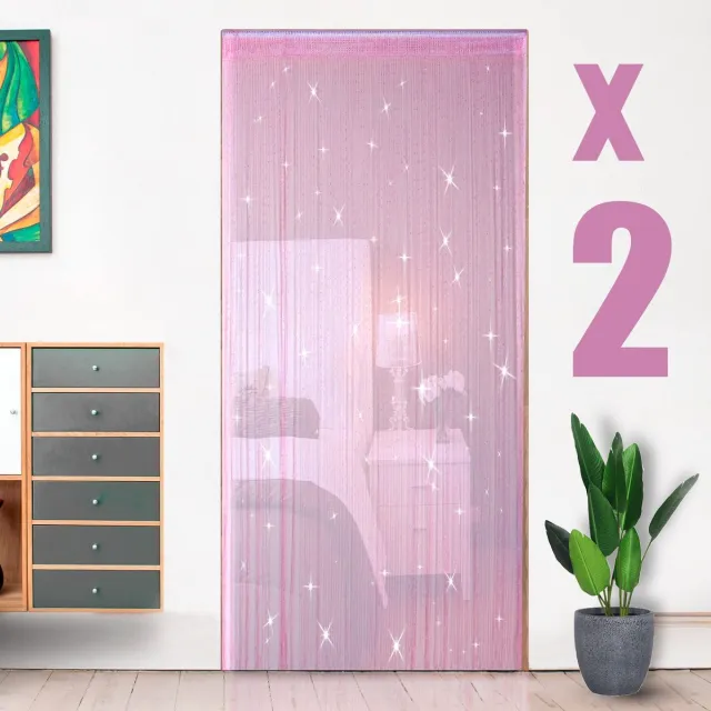 Unyqoos ® Draadgordijn Set met Glanzend Glittereffect voor Feestelijke Decoratie en Ruimteverdeling, 2 stuks, 100 x 200 cm roze
