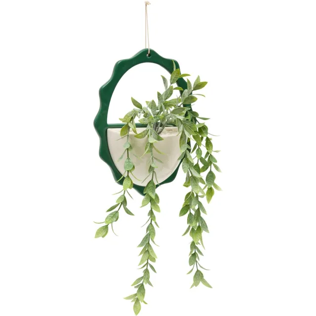 Atmosphera Kunstplant Hangplant Chéri met keramieken pot - 20x9x52cm - Wit Groen