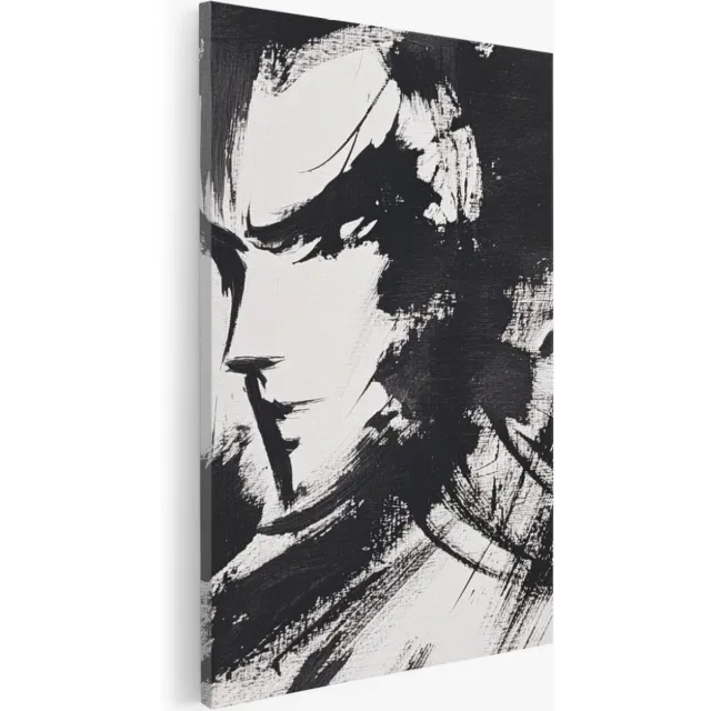 Saammp Canvas Schilderij - zwart gestreept - Portret - Abstract kunstwerk - 60x90 - Foto op canvas - Wanddecoratie - Muurdecoratie Woonkamer - Slaapkamer decoratie - Canvas Print Multicolor