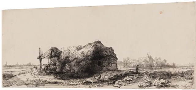 Printen.eu Poster - Landscape with Cottages and a Hay Barn: Oblong - 45.1 x 18 cm Multicolor