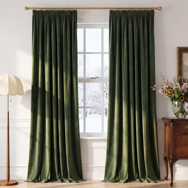 Famanu Isolerende fluwelen gordijnen set van 2 stuks, L 132 x H 245 cm, voor een warme en stijlvolle uitstraling, perfect voor elke kamer in je huis Groen