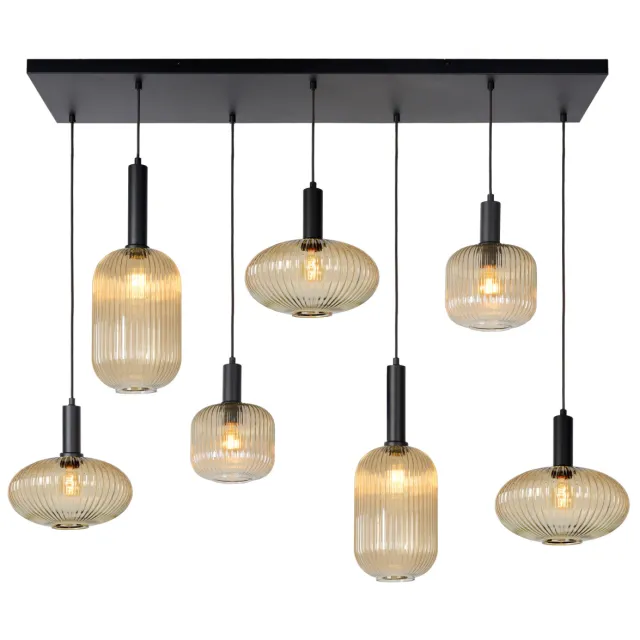 Lucide MALOTO - Hanglamp - 7xE27 - Amber Amber, Zwart