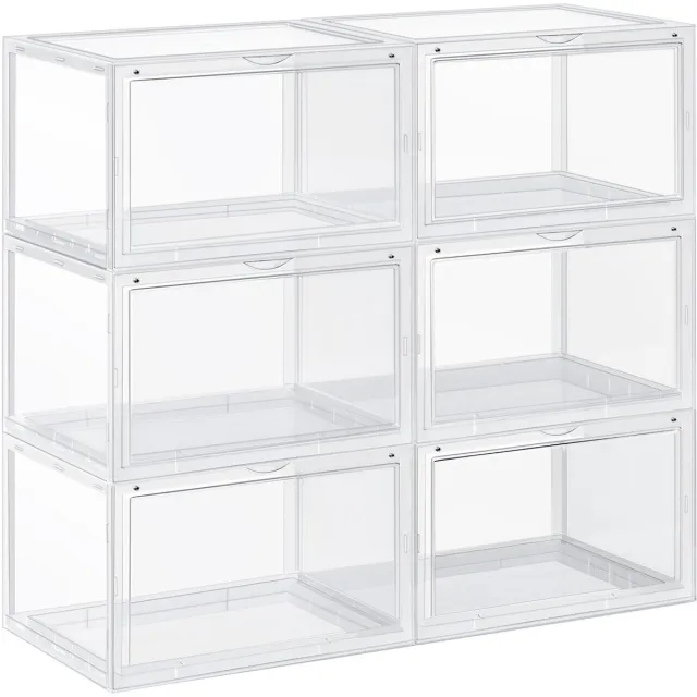Songmics Schoenenkast - Schoenendoos - Stapelbare - Set van 6 - Met Deur - Kunststof Opbergboxen Transparant