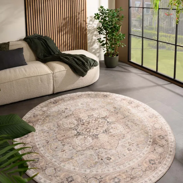 Heritaged Rond vintage buitenkleed - Valenca Fino lichtgrijs/beige 230