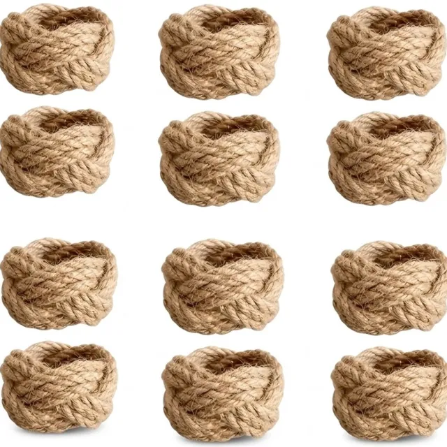 NUVEX Beige servetringen set van 12 – gevlochten servethouder ringen met knoop ontwerp – decoratieve servet houders – tafelaccessoires voor diner bruiloft feest restaurant en tafeldecoratie