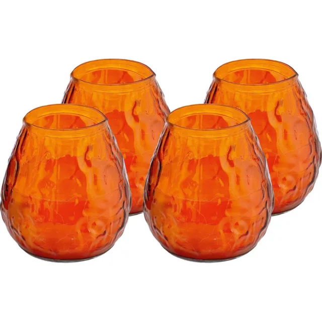 Trend Candles Windlicht kaars - 8x - oranje - 48 branduren - Glas - 10 x 10 cm - Terraskaarsen/tuinkaarsen