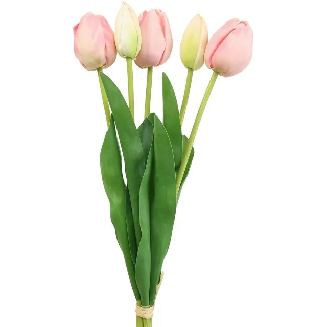 Viana Kunstbloemen tulp roze, voorjaarsbloem 48cm bos van 5, 5 stuks