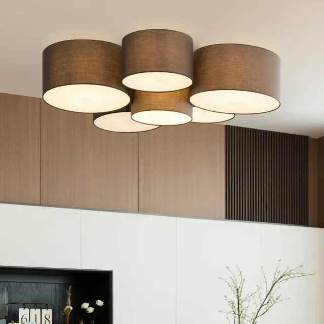 Lindby plafondlamp - 6lichts - Textiel, metaal - H: 21.5 cm - E27 - antraciet