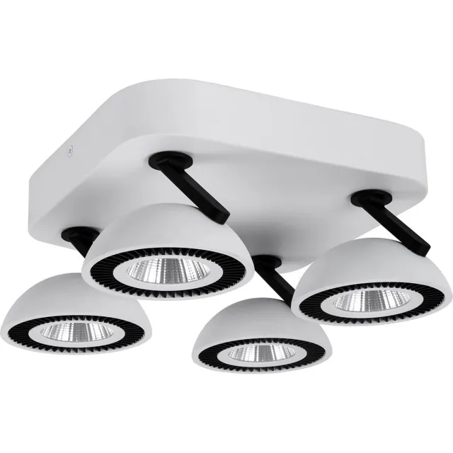 Fantasia NOOMI opbouwspot met 4 dimbare LED-lichtpunten van elk 7W, 3000K warm wit licht en satijnwitte afwerking.