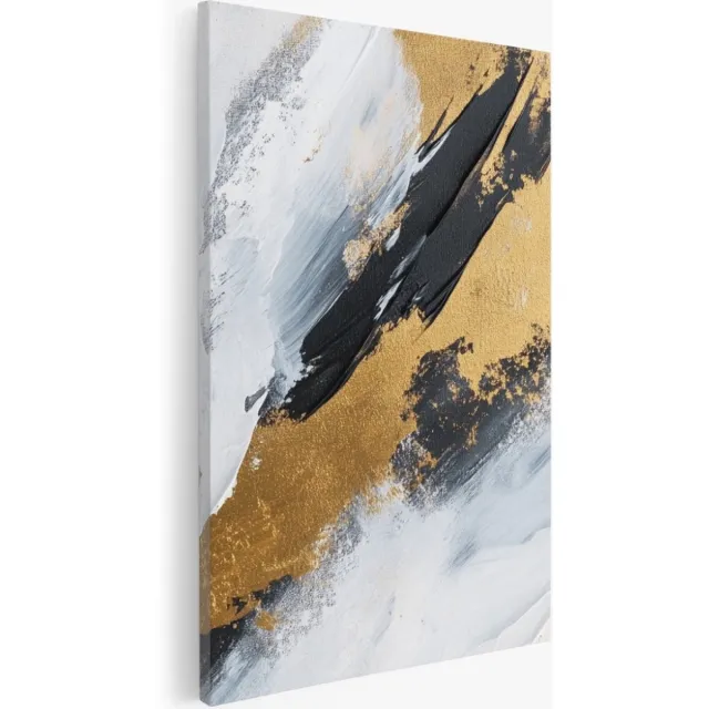 Saammp Canvas Schilderij - zwart goud patroon - Abstract kunstwerk - 20x30 - Foto op canvas - Wanddecoratie - Muurdecoratie Woonkamer - Slaapkamer decoratie - Canvas Print Multicolor