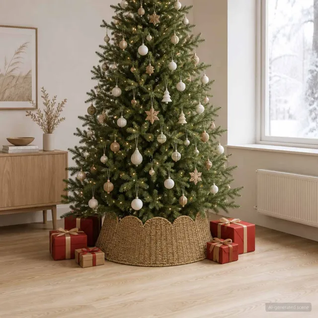 vidaXL Kerstboomkraag Rond Naturel Dia. 90 x 28 cm Zeegras Bruin