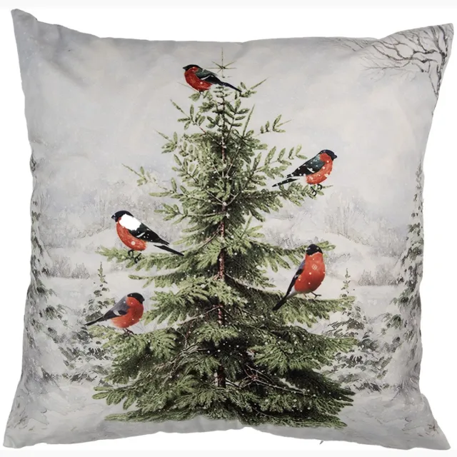 Clayre & Eef Kussenhoes 45x45 cm Wit Polyester Kerstboom