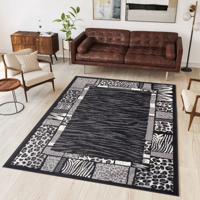 Tapiso Dream Vloerkleed Grijs Zwart Modern Dierenprint Woonkamer Tapijt Maat- 80x150 Donkergrijs 4