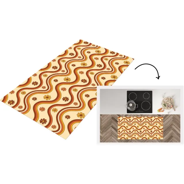 KitchenYeah Keukenloper 120x60 cm - Keukenmat vinyl Vintage - Patronen - Bloemen - Regenboog - Keukenmatten loper - Keuken vloerkleed tapijt